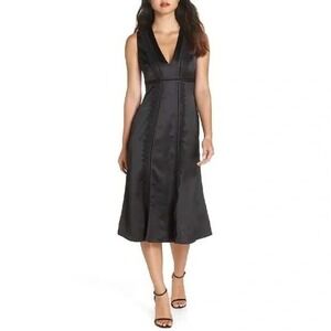 Foxiedox‎ Black Midi Dress V Neck Sleeveless Lace Trim Party Cocktail Size 4